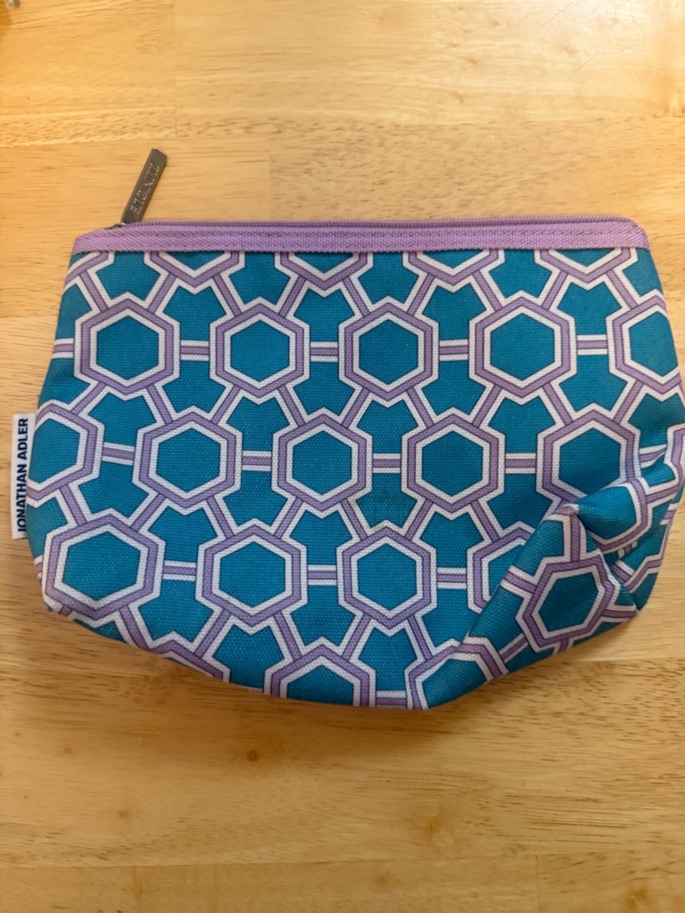 Jonathan Adler Teal & Purple Geometric Zip Cosmetic Pouch